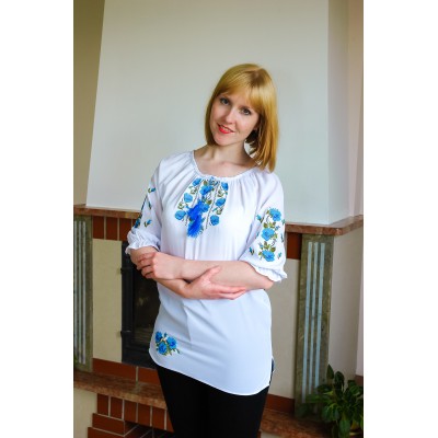 Embroidered blouse "Blue Rose Mood"